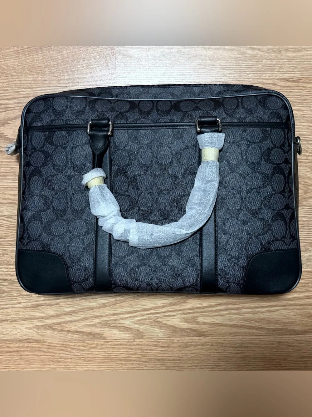 Coach Men's Charcoal Signature Briefcase with Black Trim